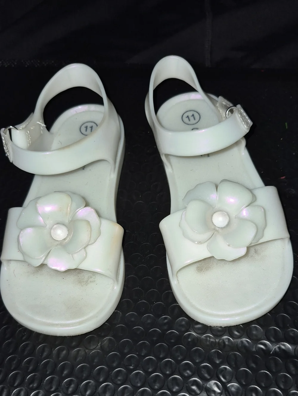 Girls White Flower Jelly Sandals - Size 11
